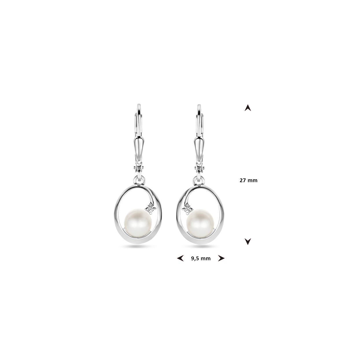 vDam Oorhangers Ovaal Parel En Zirkonia Brisur Haak 27 Mm Zilver Gerhodineerd 1339755