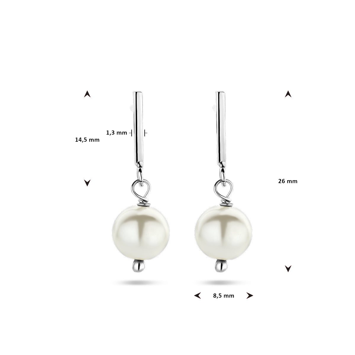 vDam Oorhangers Parel 26 Mm Zilver Gerhodineerd 1341904