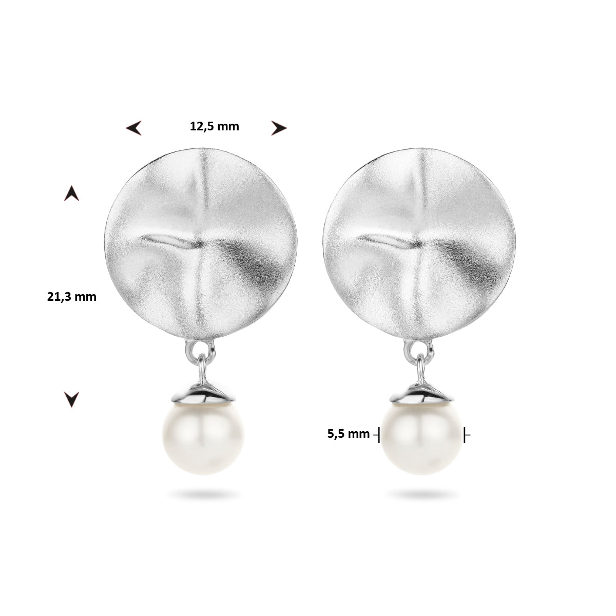 vDam Oorhangers Parel Rondje Poli/mat Zilver Gerhodineerd 1335416
