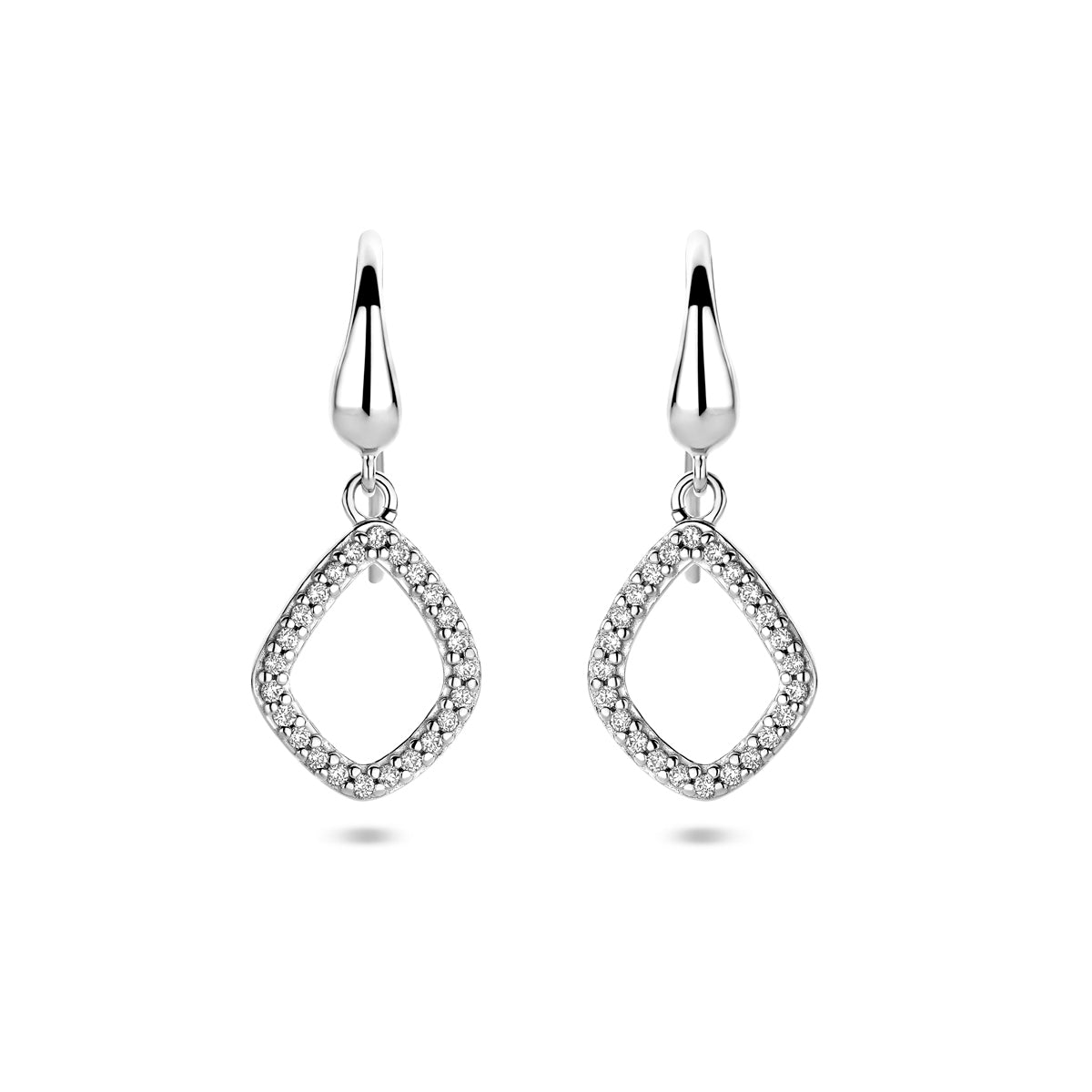 vDam Oorhangers Ruit Zirkonia Franse Haak 25 Mm Zilver Gerhodineerd 1341721