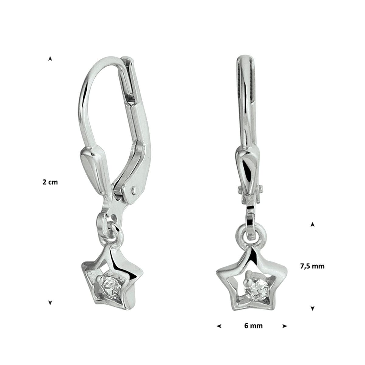 vDam Oorhangers Ster Zirkonia Brisur Haak Zilver Gerhodineerd 1329918