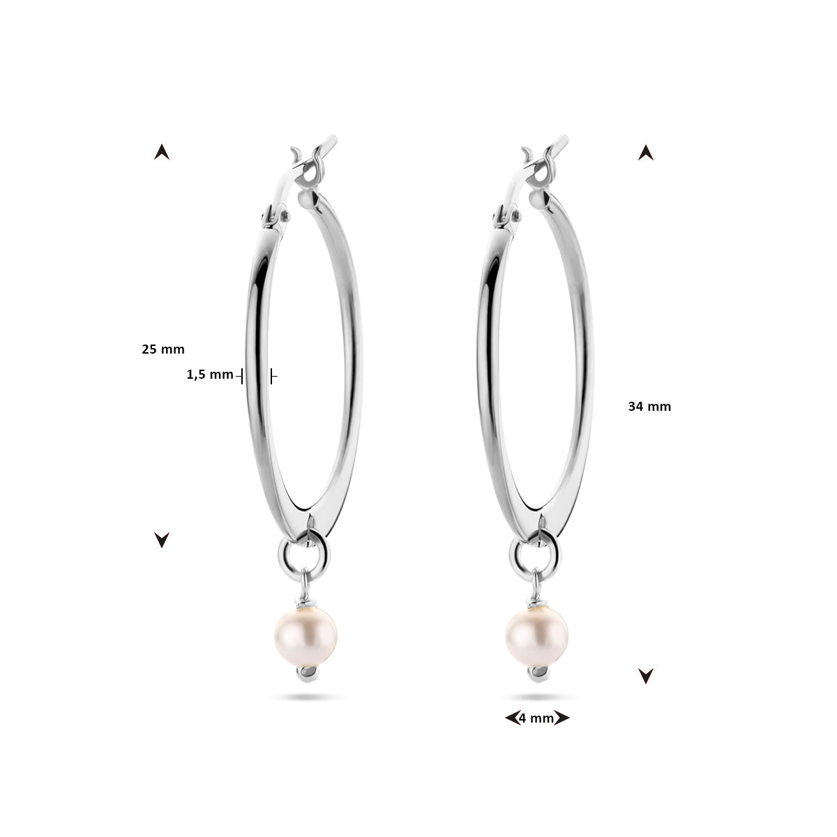 vDam Oorhangers Synth Parel Zilver Gerhodineerd 1338256