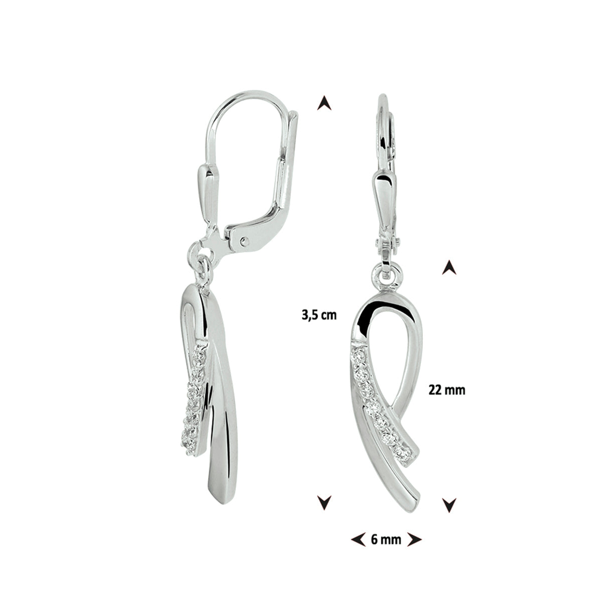 vDam Oorhangers Zirkonia Brisur Haak Zilver Gerhodineerd 1329862