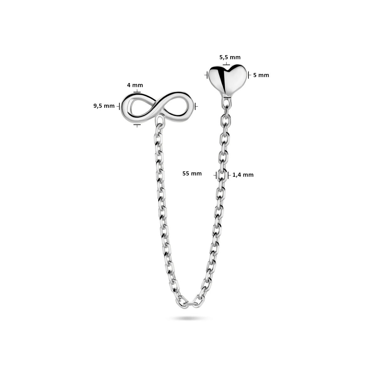 vDam Oorknop Hart En Infinity Per Stuk Zilver Gerhodineerd 1338678