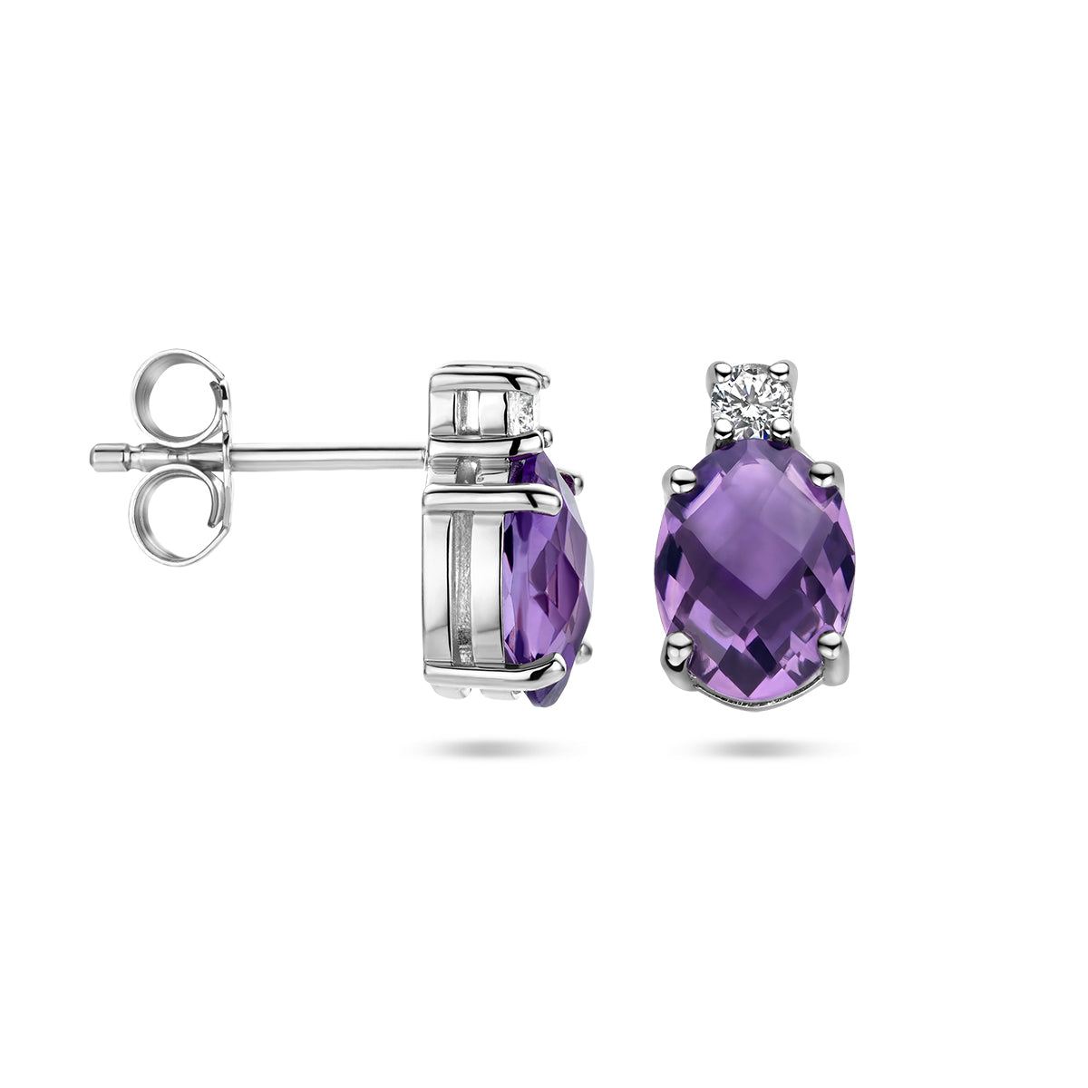 vDam Oorknoppen Amethist En Zirkonia 10,5 Mm Zilver Gerhodineerd 1336958