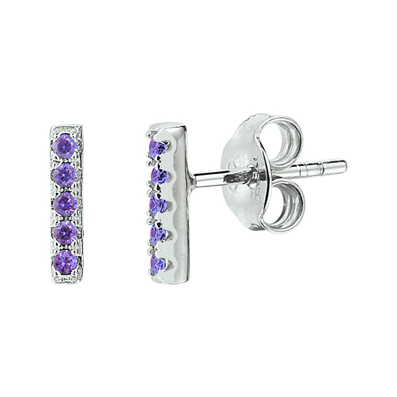 vDam Oorknoppen Balkje Paars Zirkonia Zilver Gerhodineerd 1332972