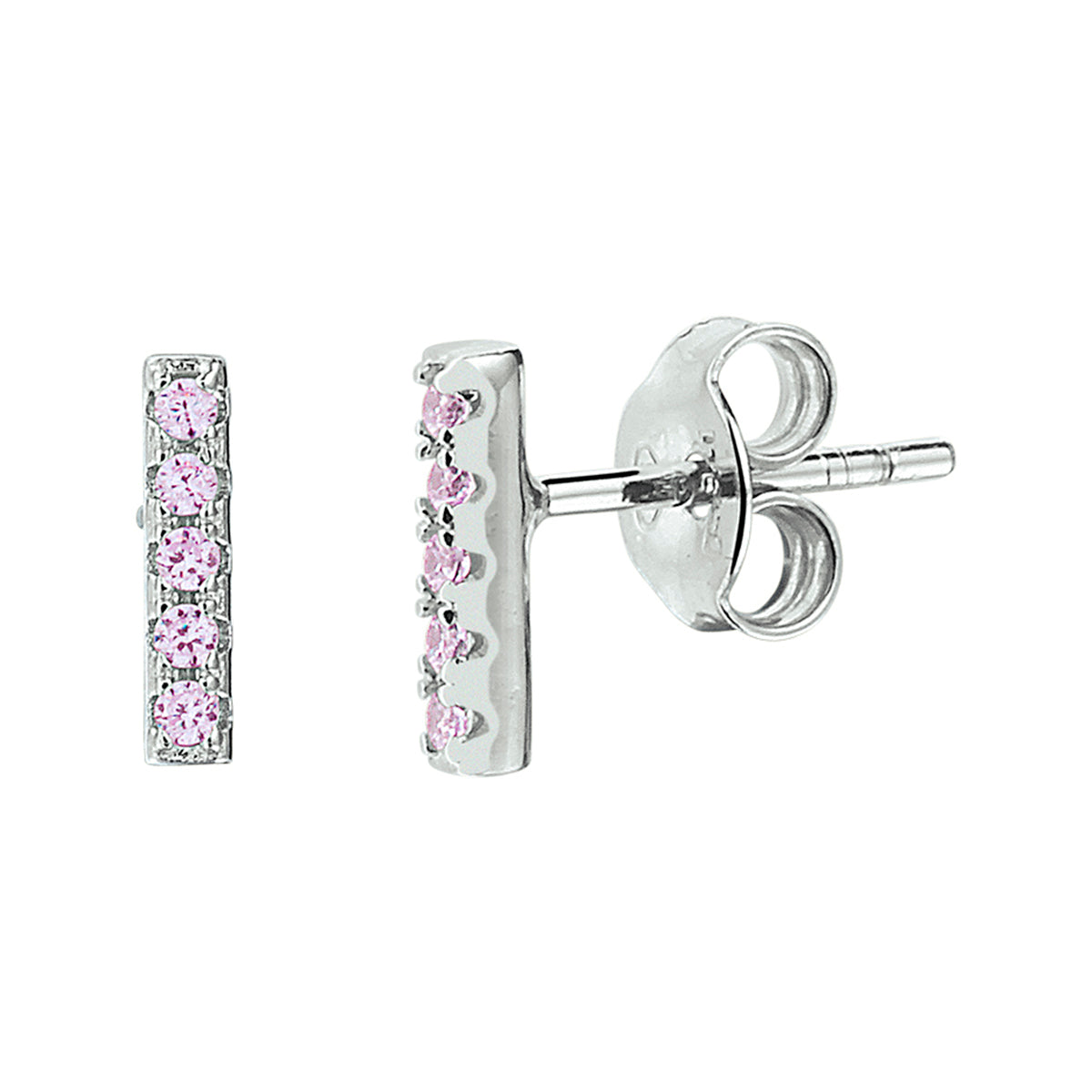 vDam Oorknoppen Balkje Roze Zirkonia Zilver Gerhodineerd 1332971