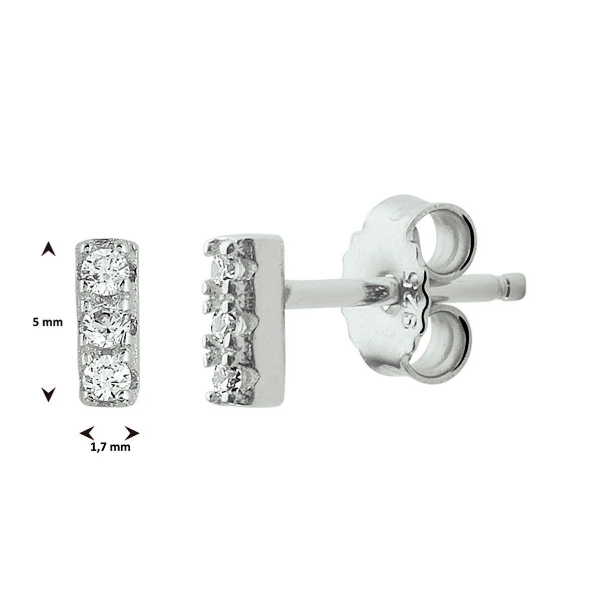 vDam Oorknoppen Balkje Zirkonia Zilver Gerhodineerd 1331972