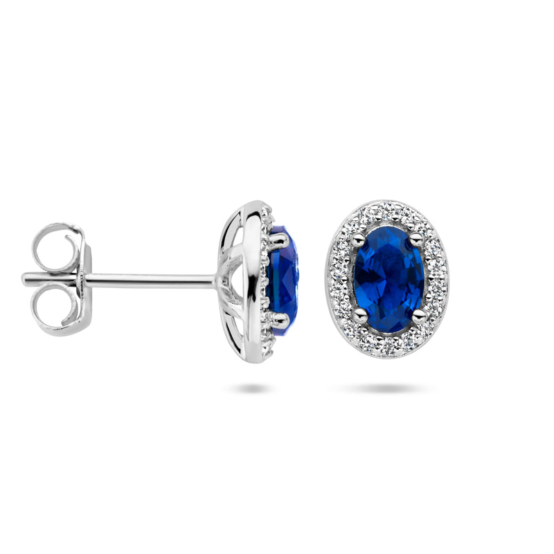 vDam Oorknoppen Blauw En Wit Zirkonia Halo Zilver Gerhodineerd 1336147