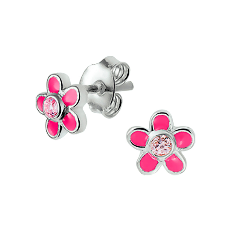 vDam Oorknoppen Bloem En Roze Zirkonia Zilver Wit 1020309