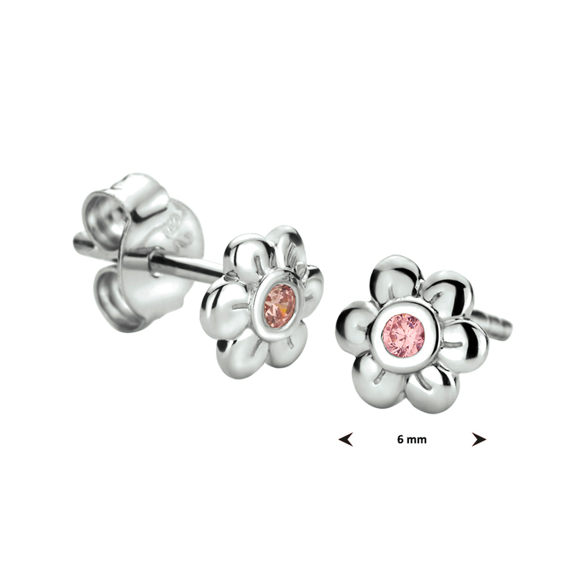 vDam Oorknoppen Bloem Roze Zirkonia Zilver Gerhodineerd 1330246