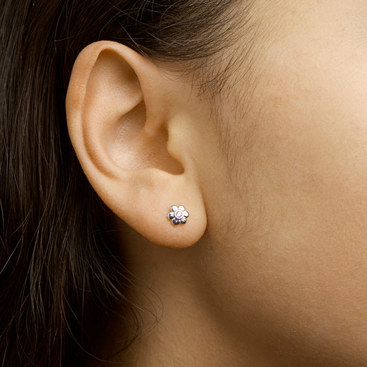 vDam Oorknoppen Bloem Roze Zirkonia Zilver Gerhodineerd 1330246