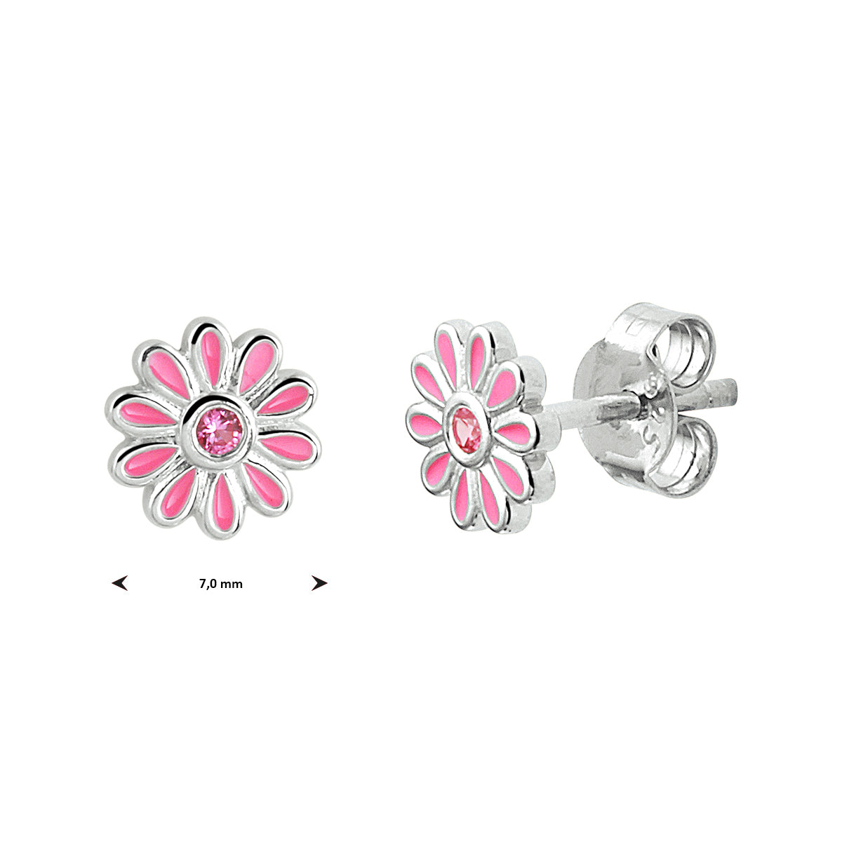 vDam Oorknoppen Bloem Roze Zirkonia Zilver Gerhodineerd 1333120