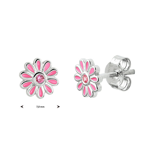 vDam Oorknoppen Bloem Roze Zirkonia Zilver Gerhodineerd 1333120