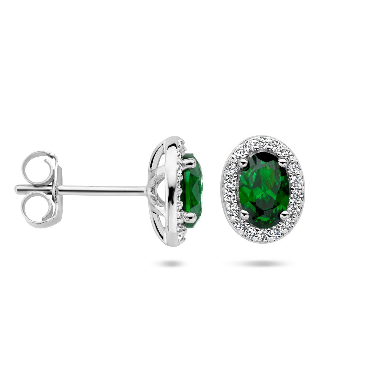 vDam Oorknoppen Groen En Wit Zirkonia Halo Zilver Gerhodineerd 1336149