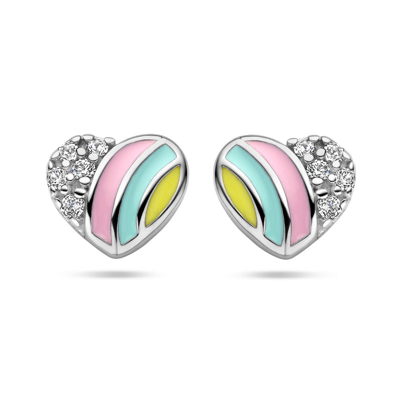 vDam Oorknoppen Hart En Zirkonia Zilver Gerhodineerd 1340287