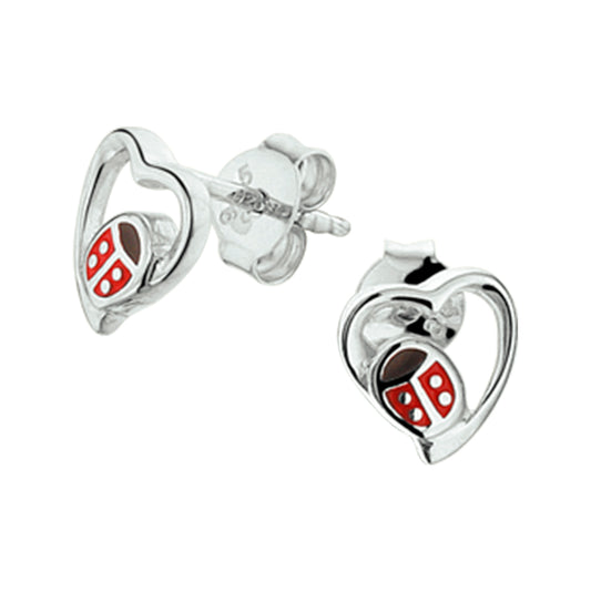 vDam Oorknoppen Hart Lieveheersbeestje Zilver Gerhodineerd 1325877