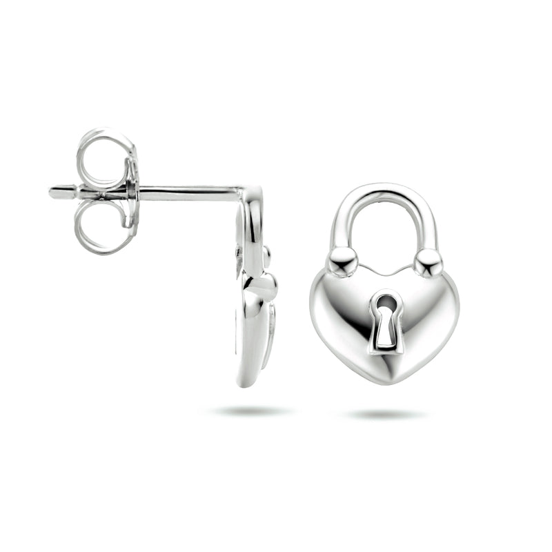 vDam Oorknoppen Hartje/slotje Zilver Gerhodineerd 1334115