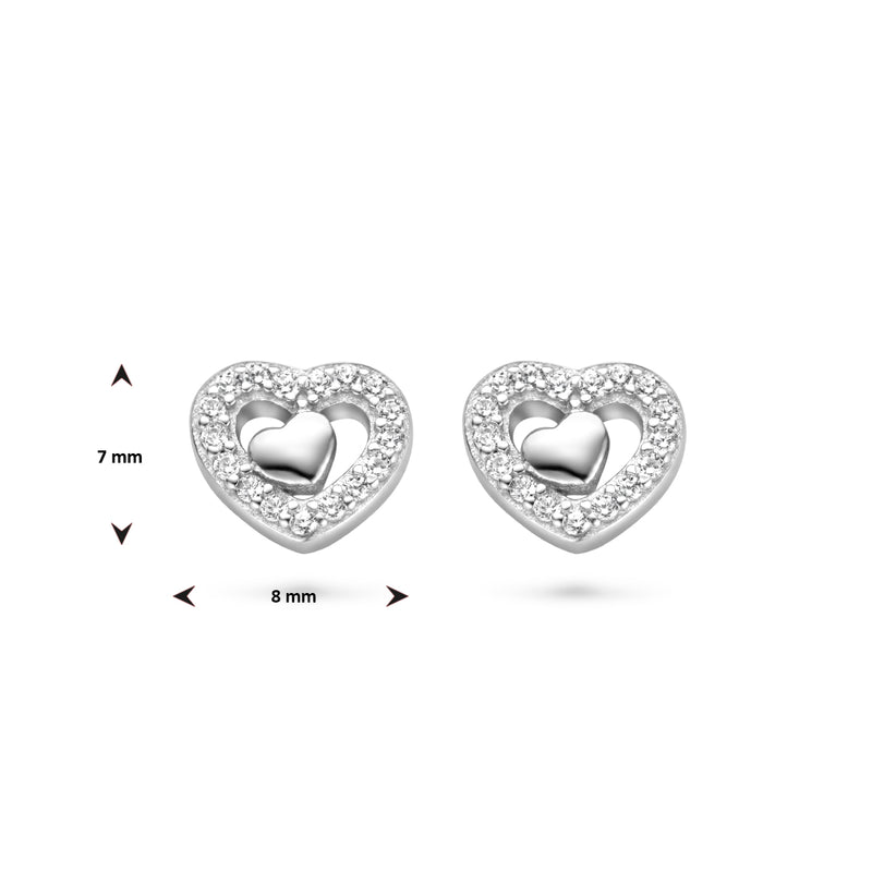 vDam Oorknoppen Hartjes Zirkonia Zilver Gerhodineerd 1334776