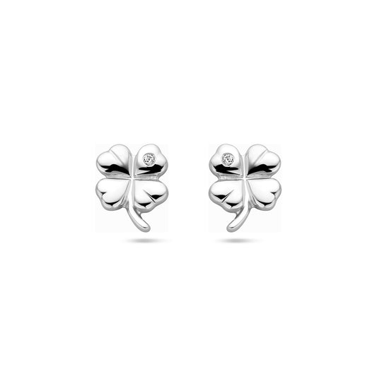 vDam Oorknoppen Klavertje Zirkonia Zilver Gerhodineerd 1338921
