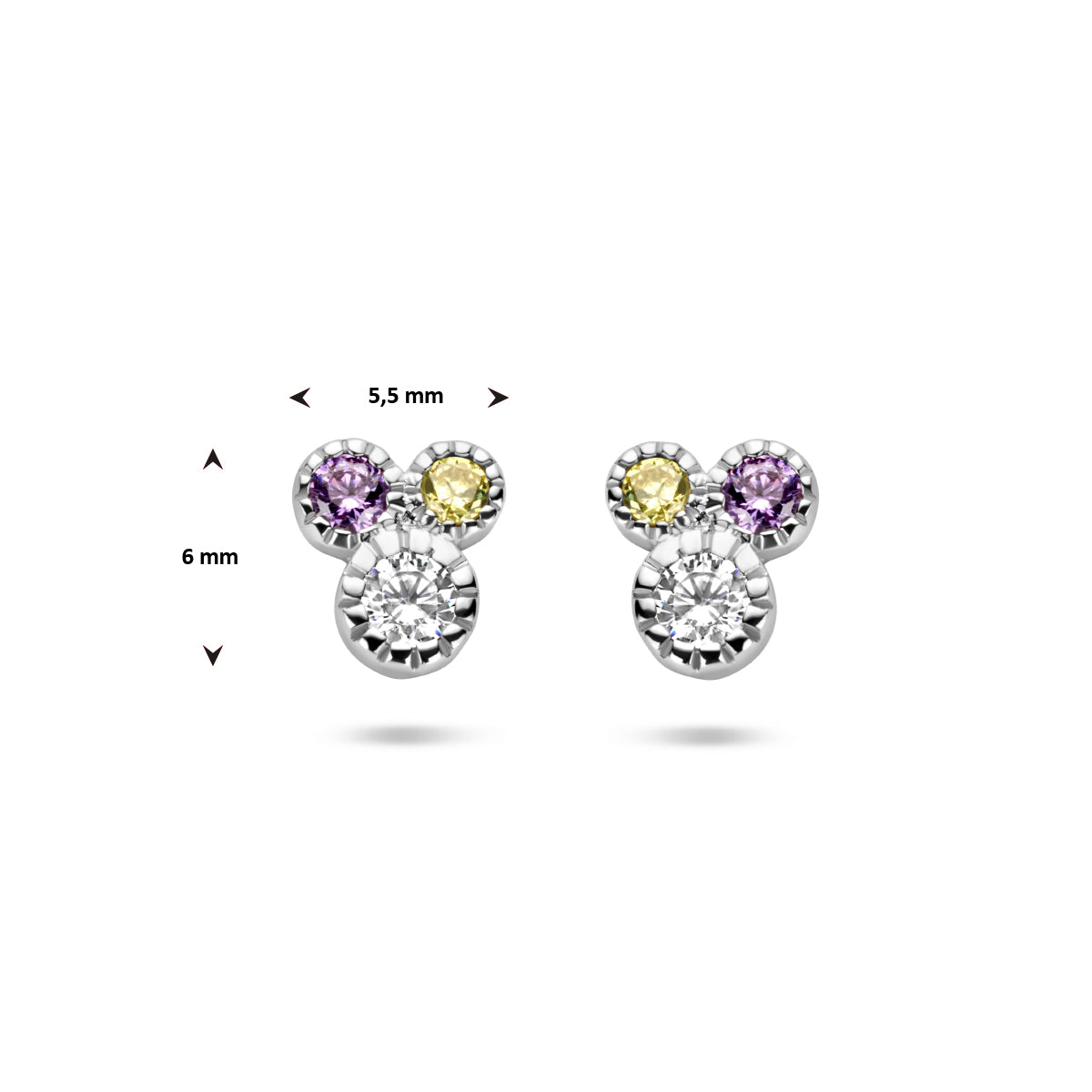 vDam Oorknoppen Meerdere Kleuren Zirkonia Zilver Gerhodineerd 1336540