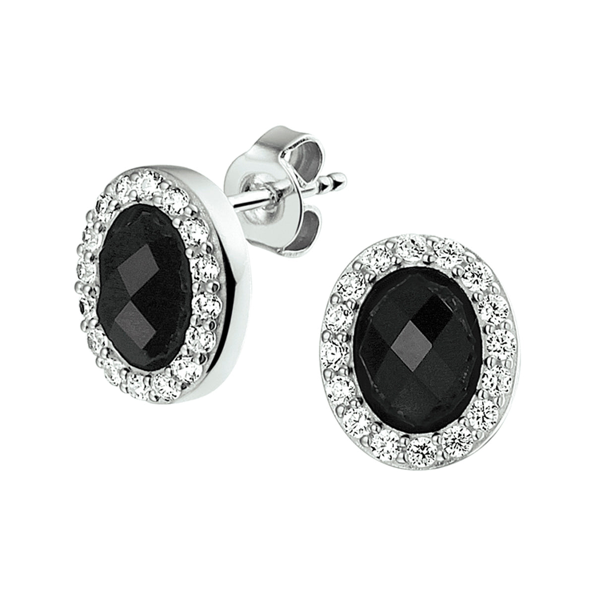 vDam Oorknoppen Onyx En Zirkonia Halo Zilver Gerhodineerd 1325524