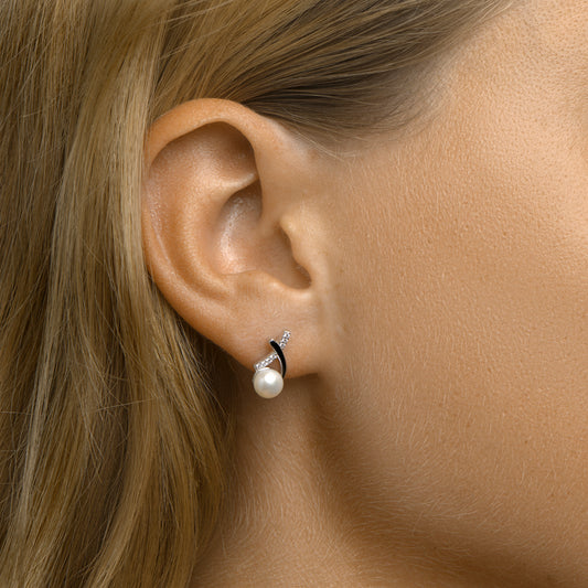 vDam Oorknoppen Parel En Zirkonia Zilver Gerhodineerd 1333080