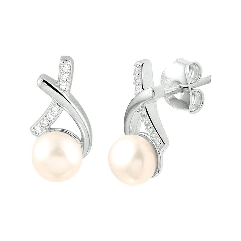 vDam Oorknoppen Parel En Zirkonia Zilver Gerhodineerd 1333080