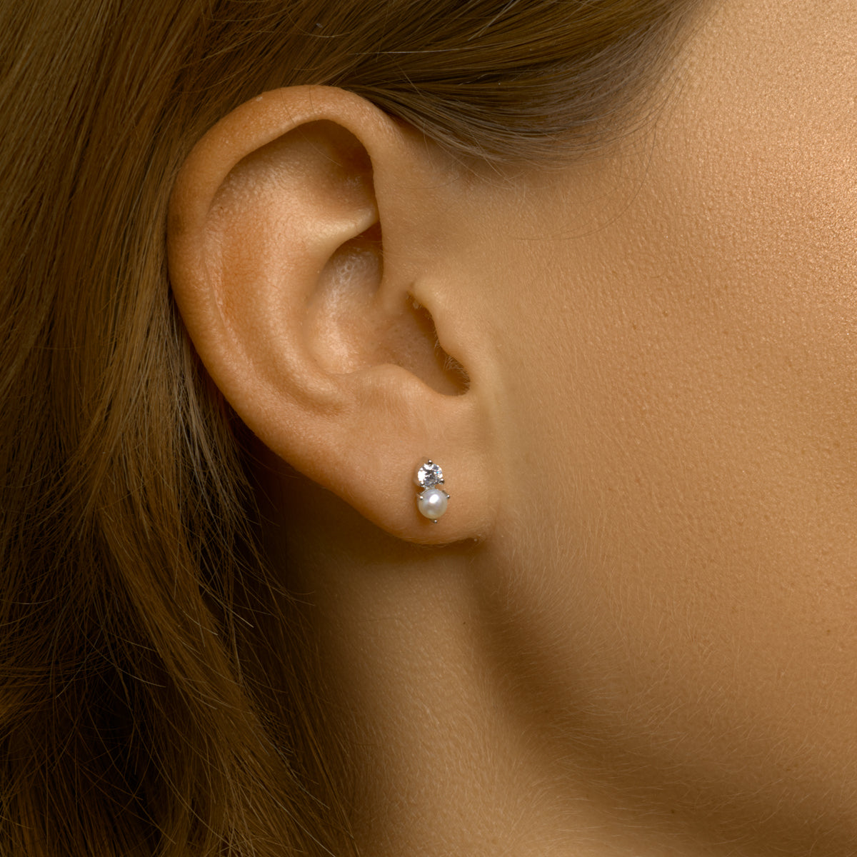 vDam Oorknoppen Parel En Zirkonia Zilver Gerhodineerd 1333476