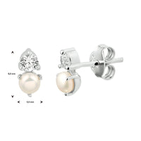 vDam Oorknoppen Parel En Zirkonia Zilver Gerhodineerd 1333476