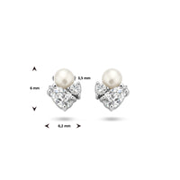 vDam Oorknoppen Parel En Zirkonia Zilver Gerhodineerd 1335385