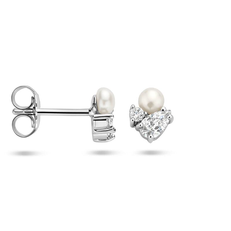 vDam Oorknoppen Parel En Zirkonia Zilver Gerhodineerd 1335385