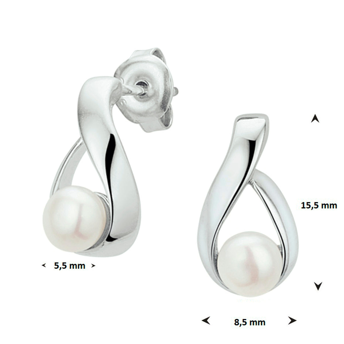 vDam Oorknoppen Parel Zilver Gerhodineerd 1326619