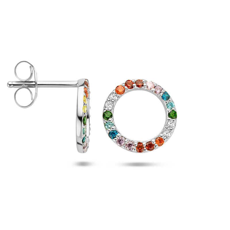 vDam Oorknoppen Rondje Regenboog Zirkonia Zilver Gerhodineerd 1335452