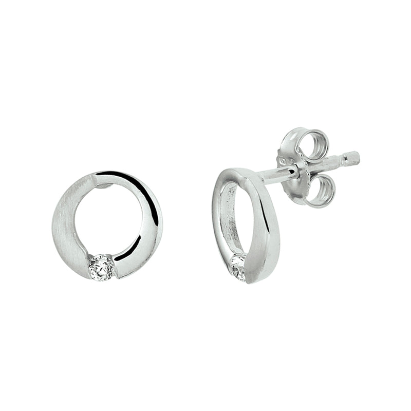 vDam Oorknoppen Rondje Zirkonia Poli/mat Zilver Gerhodineerd 1329928