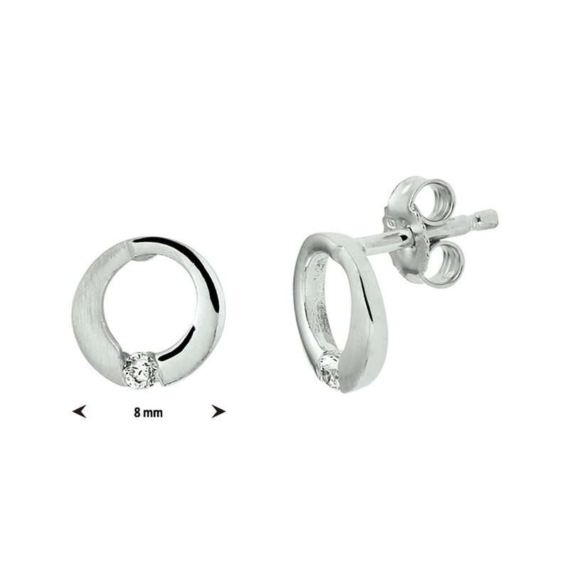 vDam Oorknoppen Rondje Zirkonia Poli/mat Zilver Gerhodineerd 1329928
