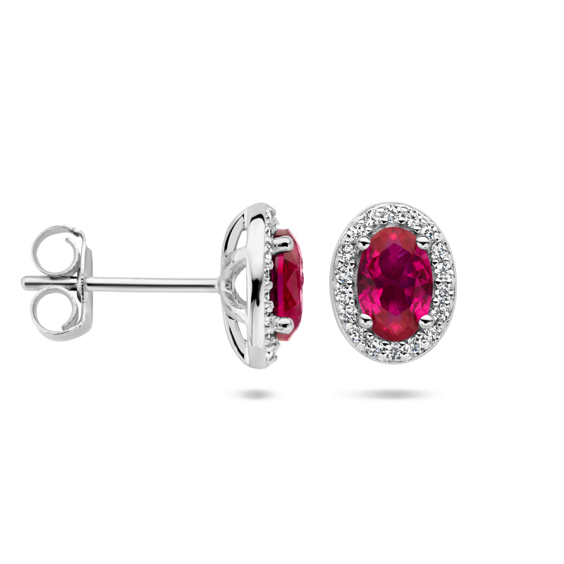 vDam Oorknoppen Rood En Wit Zirkonia Halo Zilver Gerhodineerd 1336146