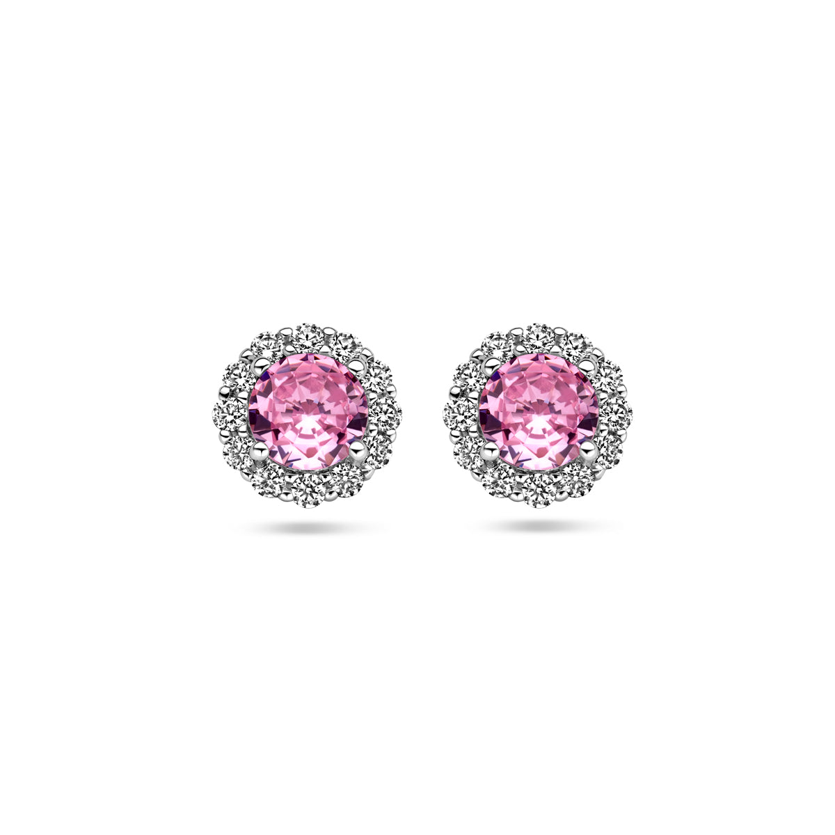 vDam Oorknoppen Roze En Wit Zirkonia Halo Zilver Gerhodineerd 1338729