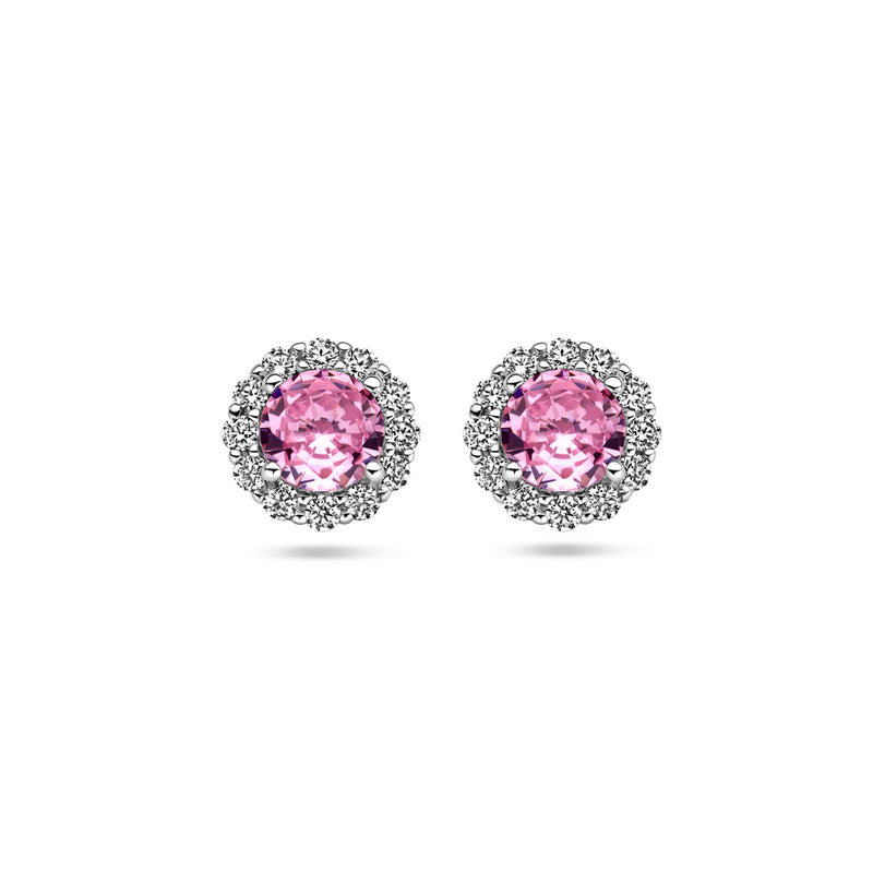 vDam Oorknoppen Roze En Wit Zirkonia Halo Zilver Gerhodineerd 1338729