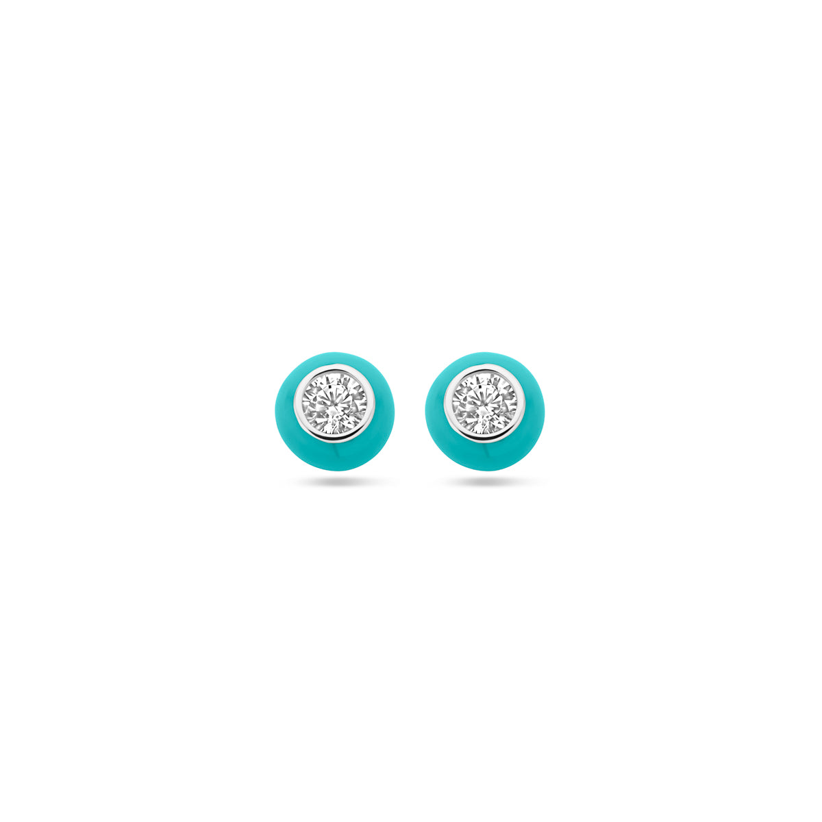 vDam Oorknoppen Turquoise Emaille En Zirkonia Zilver Gerhodineerd 1338938