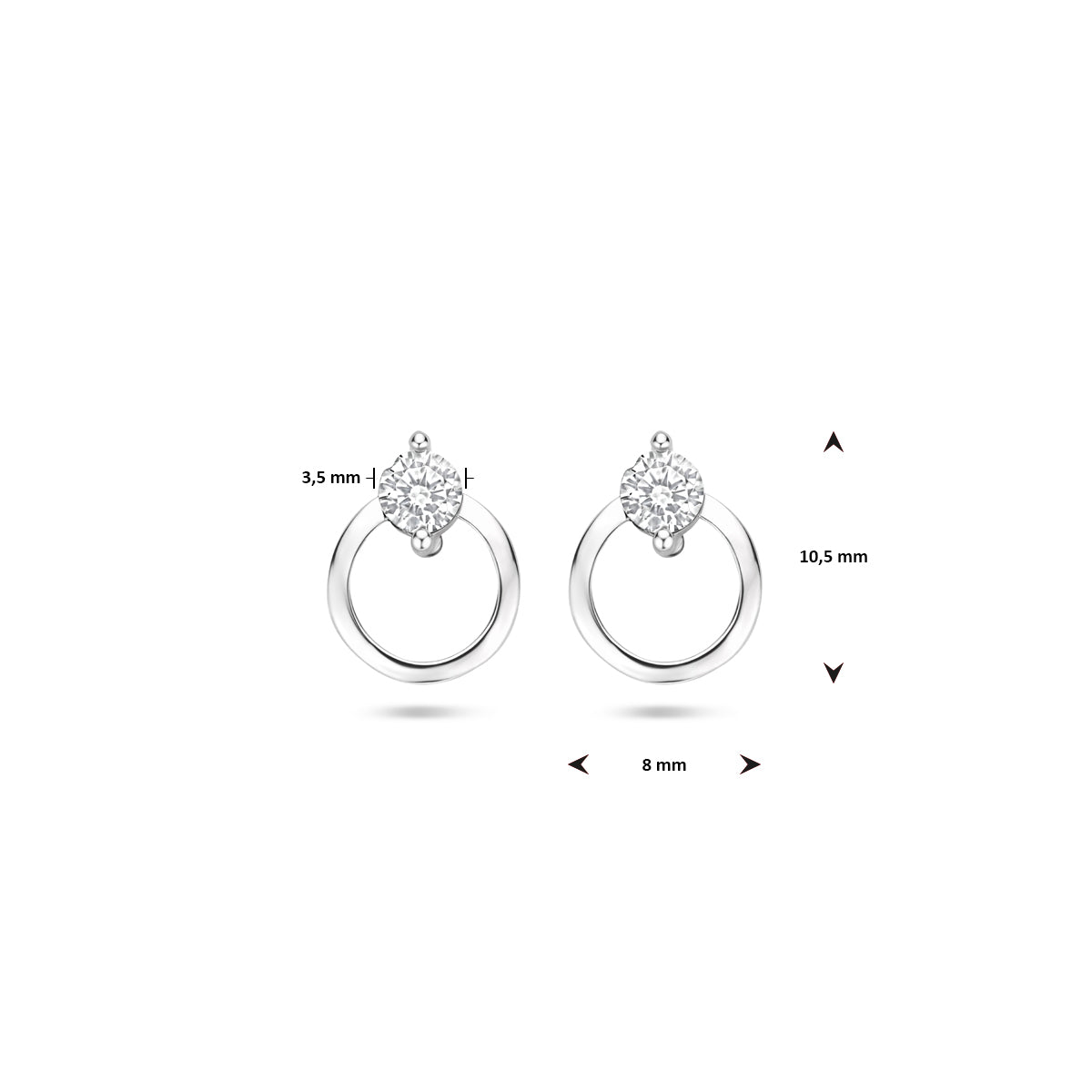 vDam Oorknoppen Zirkonia 10,5 Mm Zilver Gerhodineerd 1339796