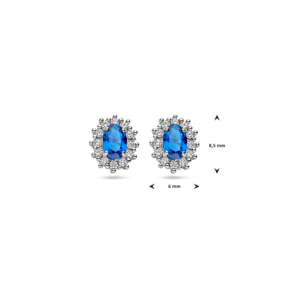 vDam Oorknoppen Zirkonia En Synthetische Saffier Halo Zilver Gerhodineerd 1326684