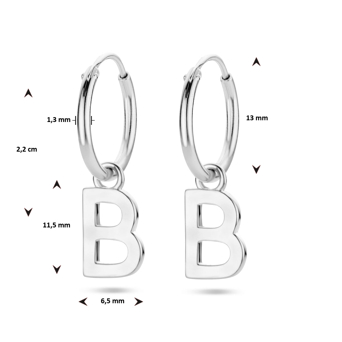 vDam Oorring Letter Per Stuk Zilver Gerhodineerd 1336272