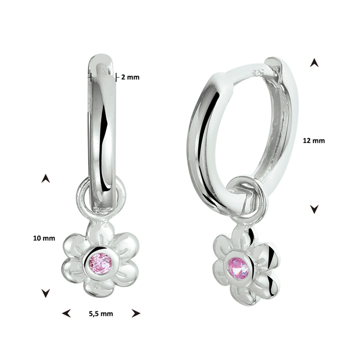 vDam Oorringen Bloem Roze Zirkonia Zilver Gerhodineerd 1332044