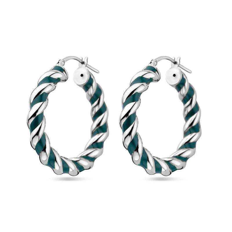 vDam Oorringen Gedraaid Donkergroen Emaille Zilver Gerhodineerd 1339027