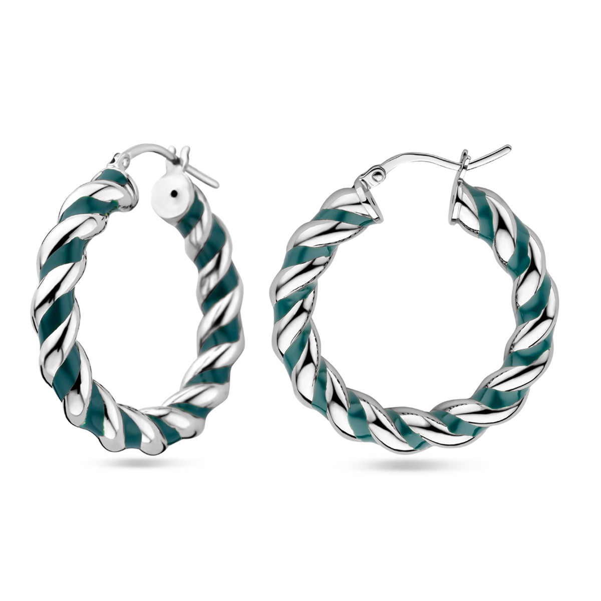 vDam Oorringen Gedraaid Donkergroen Emaille Zilver Gerhodineerd 1339027