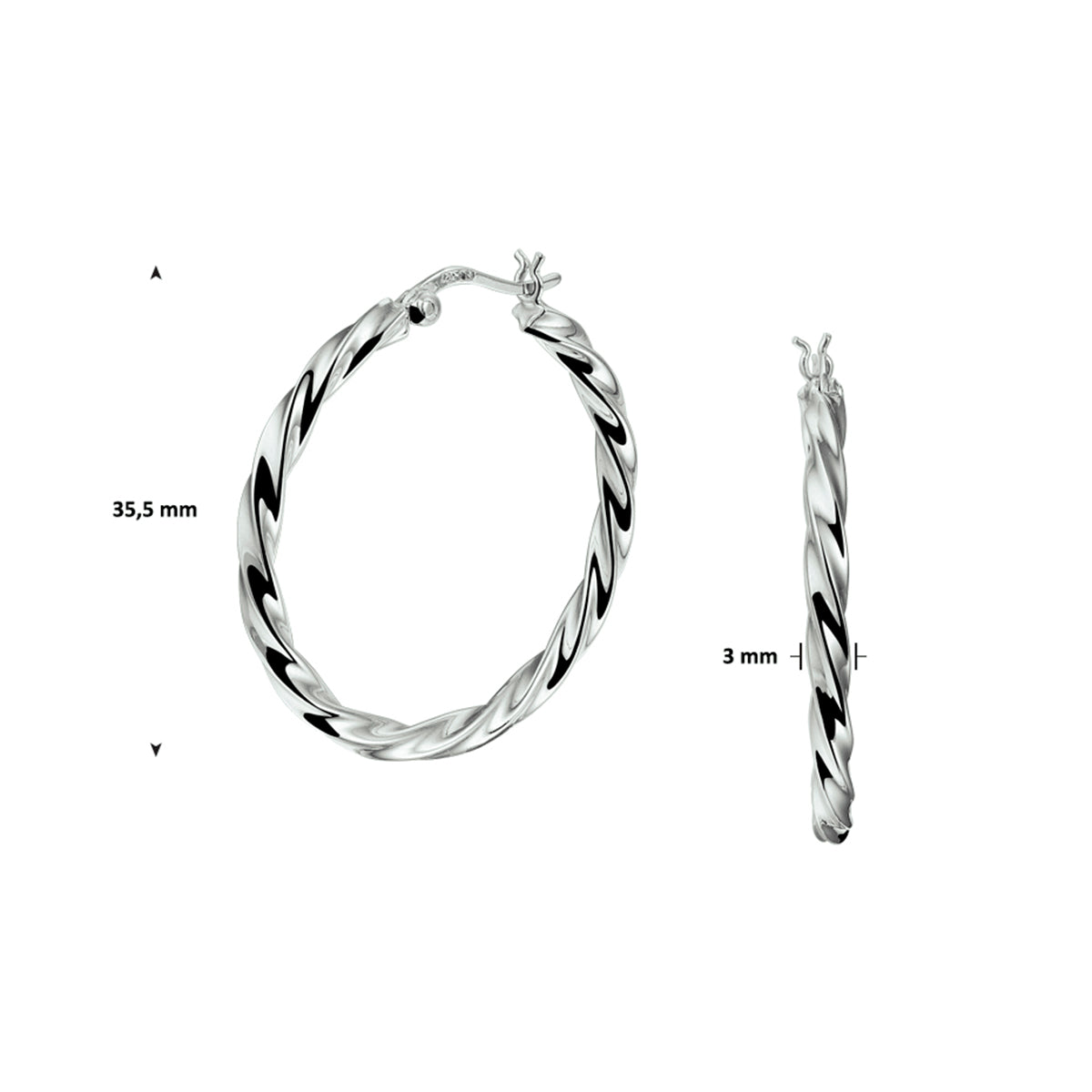 vDam Oorringen Gedraaide Buis Zilver Gerhodineerd 1328504