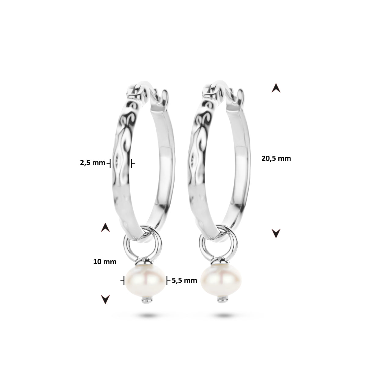 vDam Oorringen Gehamerd Parel Zilver Gerhodineerd 1335726