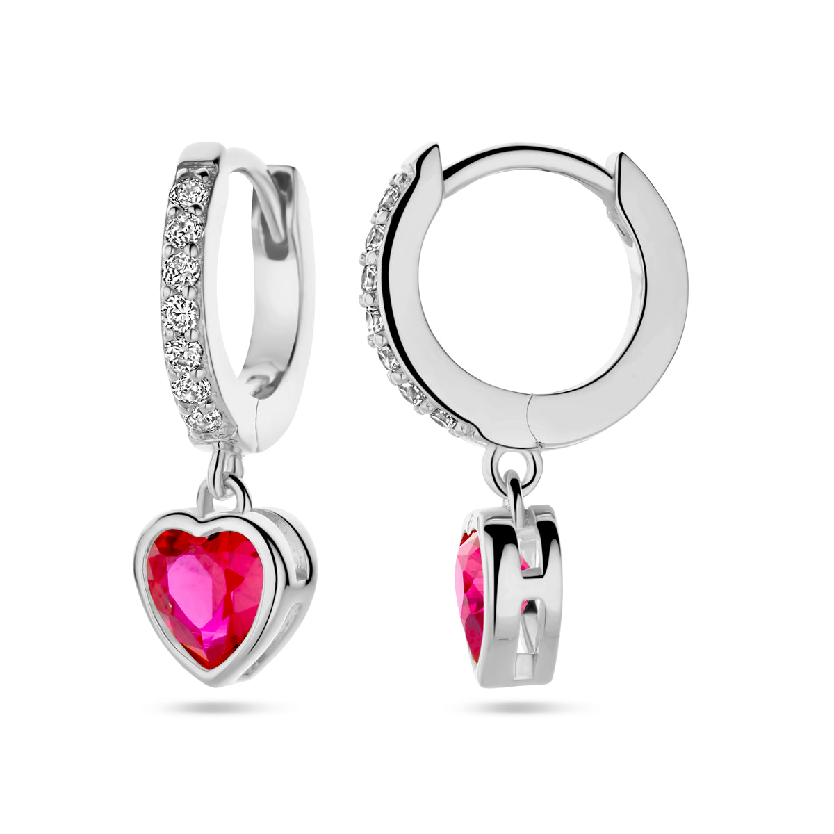 vDam Oorringen Hart Corundumkleurig En Wit Zirkonia Zilver Gerhodineerd 1338772