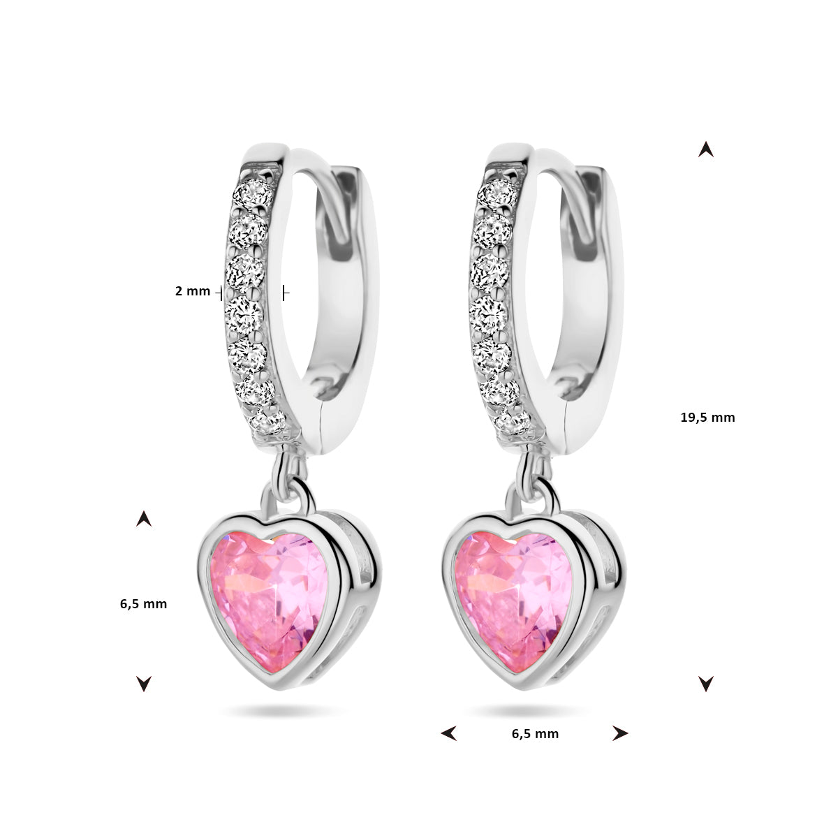 vDam Oorringen Hart Roze En Wit Zirkonia Zilver Gerhodineerd 1338771